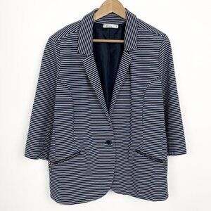 Reitmans Navy Blue & White Striped Blazer